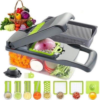 Food Chopper Vegetable Fruit Cheese Onion Chopper Slicer Dicer Tomato Cutter Grater 12 in 1 Veggie Chopper Kitchen gadget sets